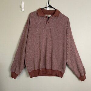 Orvis Maroon Fleece Pullover 1/4 Button Large Suede Patch Elbow Outdoor Vintage